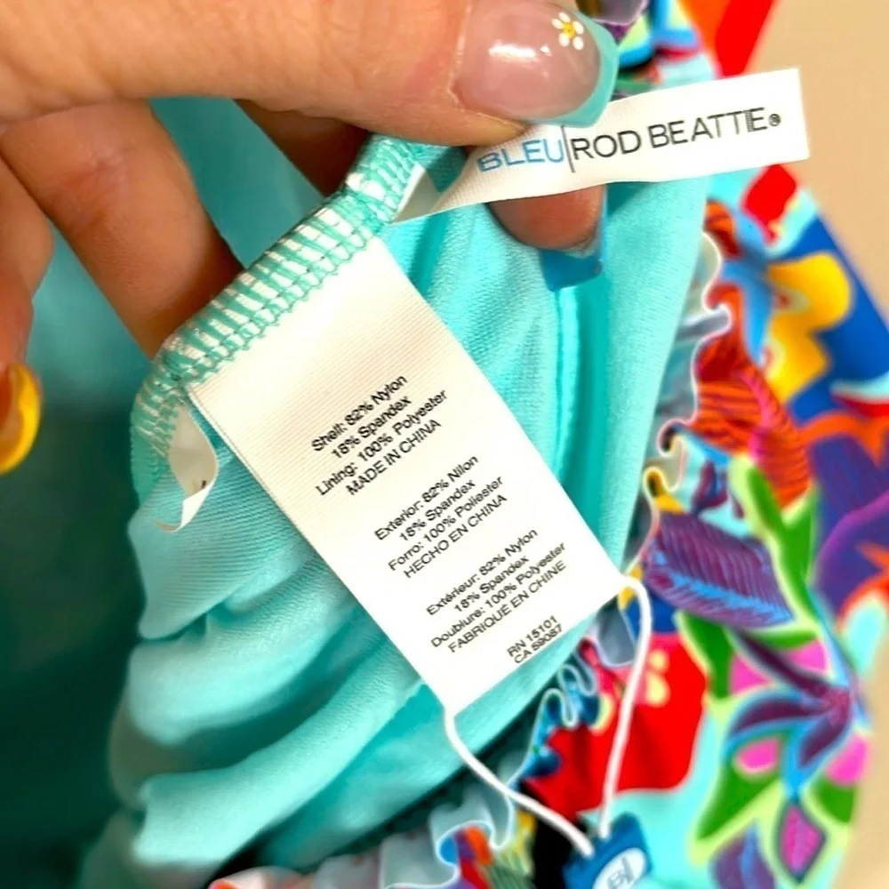 NWT Bleu Rod Beattie Colorful Floral Off The Shoulder Ruffle One-Piece Swimsuit